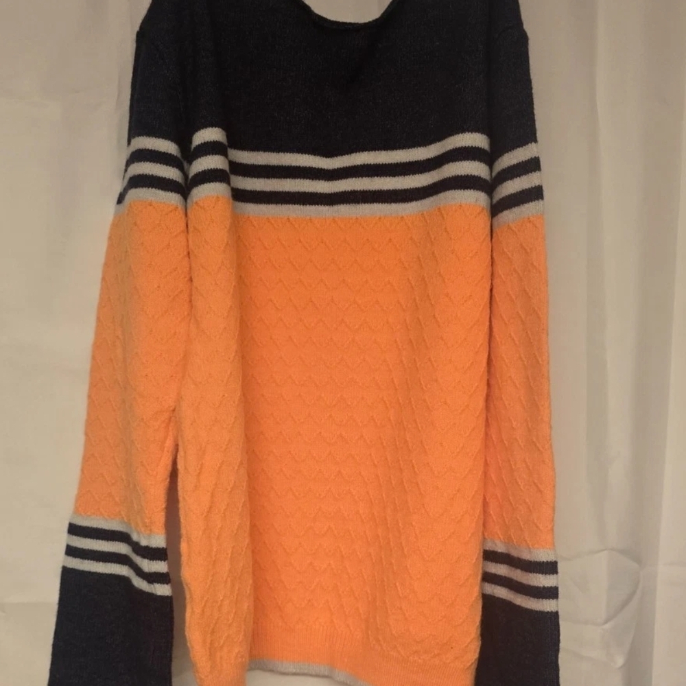 Stylish Navy and Orange Striped Women's Sweater